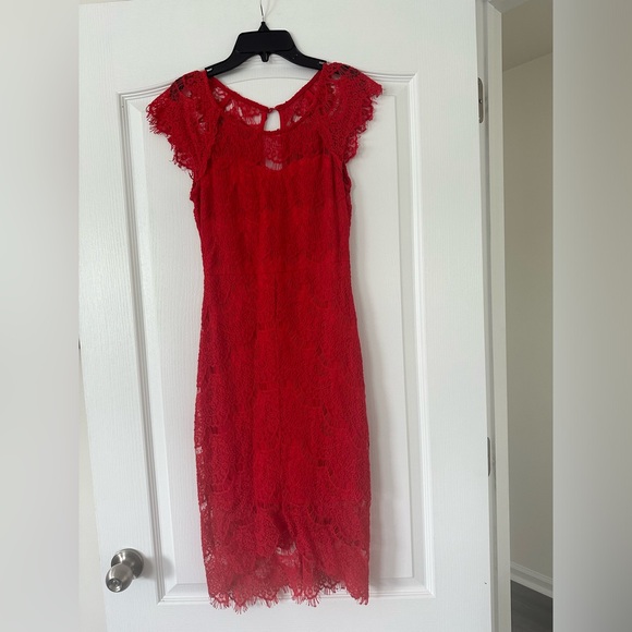 Red Lace Bodycon Dress - Size Small - Picture 4 of 9
